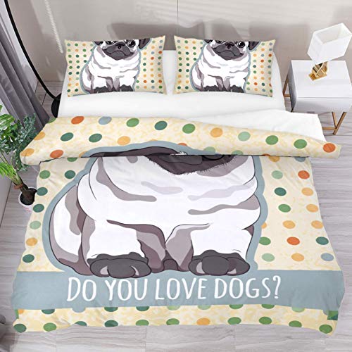 Heoeh Vintage Funny Pug Dog Puppy On Dotted Pattern Duvet Cover Set Queen Size Kids Bedding Sets Comforter Cover With Soft Lightweight Microfiber 1 Duvet Cover And 2 Pillowcase #TOP10