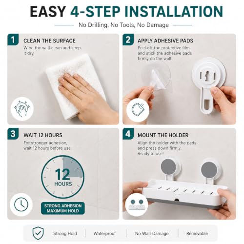 Image of Zollyss Double Soap Holder for Bathroom & Kitchen | Self Adhesive Wall Mounted Soap Dish with Drain Tray | No Drill Waterproof ABS Plastic