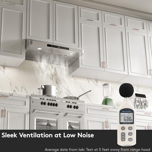 Image of Range Hood 30inch Under Cabinet, 900CFM Stainless Steel Kitchen Vent Hood with Gesture /Touch Control and Permanent Stainless Steel Filters, Ducted Vent, Top and Rear Vents