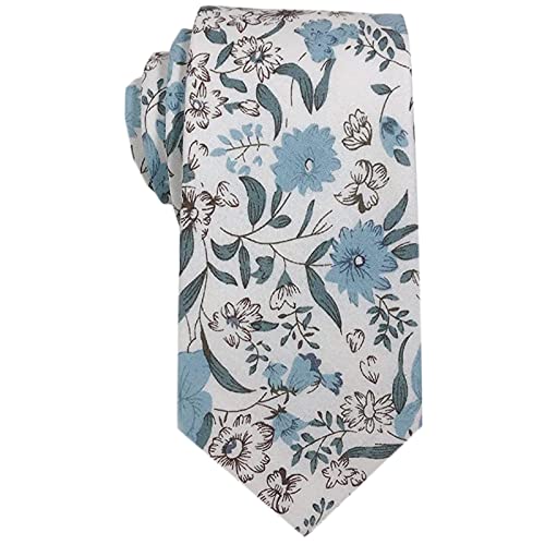 Image of Mantieqingway Men Skinny Tie Cotton Floral Necktie for Wedding Groomsmen Tie