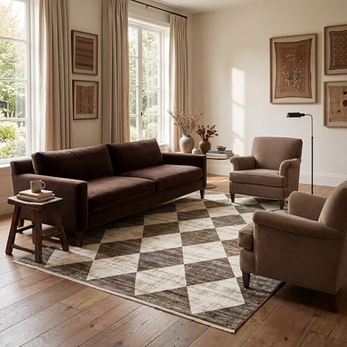 Nuloom Fringed Performance Meline Beige/Blue/Ivory, 6'7' x 10'2', Checkered, Soft and Cozy, High Traffic, Stain Resistant, Easy Clean, Durable Area Rug for Bedroom, Living Room, Dining, Den, Foyer