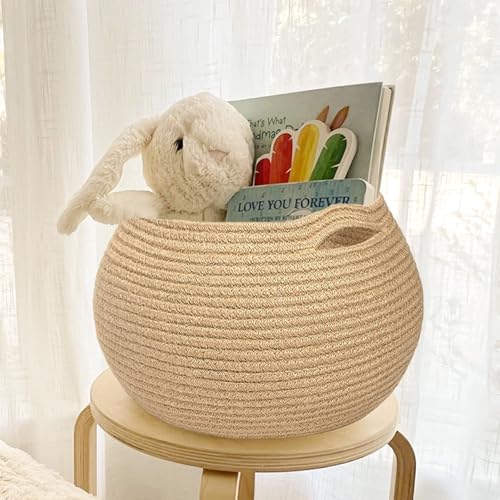 Round Cotton Rope Basket - Cute Woven Shelf Storage Basket, Towel Baskets Rope Bins for Children Cat Dog Toys Towel Bedroom Bathroom Corner Plant Decoration Living Room Indoor, 25 x 21 cm (Jute) - Cosy Home Interiors Round Cotton Rope Basket - Cute Woven Shelf Storage Basket, Towel Baskets Rope Bins for Children Cat Dog Toys Towel Bedroom Bathroom Corner Plant Decoration Living Room Indoor, 25 x 21 cm (Jute) - Image 6