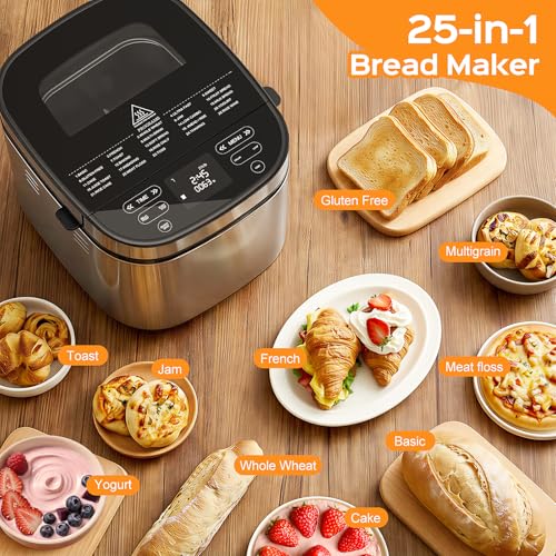 LCKSMAL 2.5LB Bread Maker with Built-in Electronic Scale, 25-in-1 Bread Machine, Beginner-Friendly with Adjustable Baking & Fermentation, Non-Stick Easy-Clean Pan,Quiet,15H Delay, Recipes, Ivory White