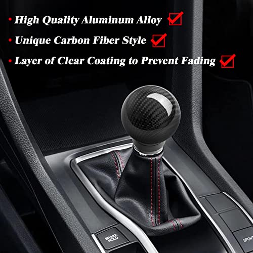 Temsone Universal Carbon Fiber Shift Knob Round Ball Compatible With Lock/Button Automatic Transmission,Give For Boyfriend Father's Carbon Pattern Gear Shift Gift Box(Black) #TOP1