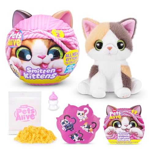 Pets Alive Smitten Kittens Série 2 (Chat Calico) de ZURU – Jouet Peluche Chat Interactif avec 10 Sons, Déballage Surprise, Animal Doux à Collectionner 3+
