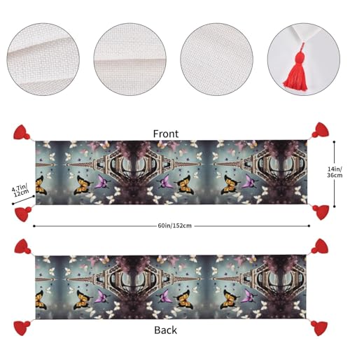 Chemin de table imprimé papillon Eiffel en tissu durable pour réception - 5