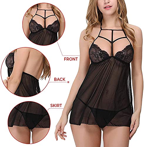 Image of Flute Women Net Above Knee Baby Doll Nightwear lingrie Set Free Size