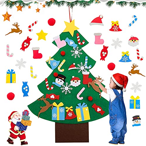 Fieltro Árbol de Navidad, Árbol Navidad Fieltro Pared, Árbol Navidad Fieltro Pared, Colgante de Pared Niños Adornos Extraíbles para Niños Decoraciones de Navidad (27 Piezas) (M1) Cover