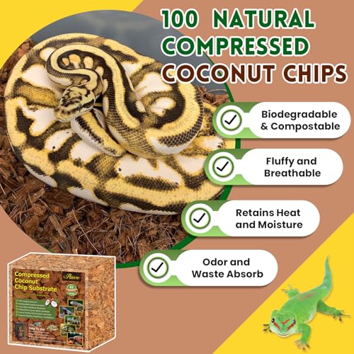 Riare Coconut Chip Substrate for Reptile 60 Quart Natural Loose Coco Husk Chip Reptile Substrate Bedding for Snakes, Lizards, Gekos, Toad, Tortoise, Ball Pythons, Frogs, Amphibians Terrarium Tanks