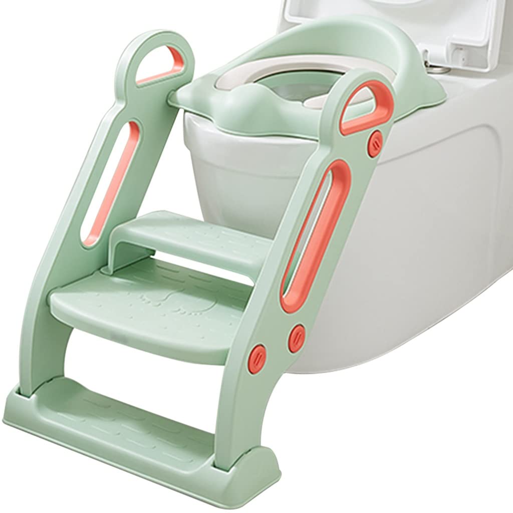 Potty with Ladder for Boys Fresh and Cute Potty Training Seat with Backrest Bathroom Foldable Potty Chair for