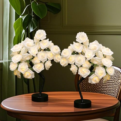 BDUSXYZ Flower Rose Tree Lamp - 2 Pieces 32 LED Rose Flower Night Light Tree Tabletop Bonsai Tree for Valentine's Day Wedding Decorations Girls Room Party Home Bedroom Warm White