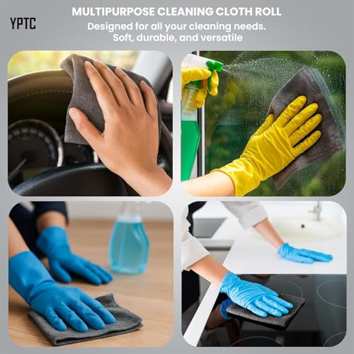 Image of Tear-EZ Microfiber Cleaning Cloth Roll, Grey, 25x25 cm, Reusable Tear-Away Towels, 20 Pack