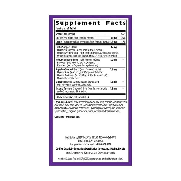 New Chapter Zinc Supplement, Fermented Zinc Complex, ONE Daily for Immune Support + Skin Health + Non-GMO Ingredients, Easy to Swallow & Digest, 60 Count (2 Month Supply)