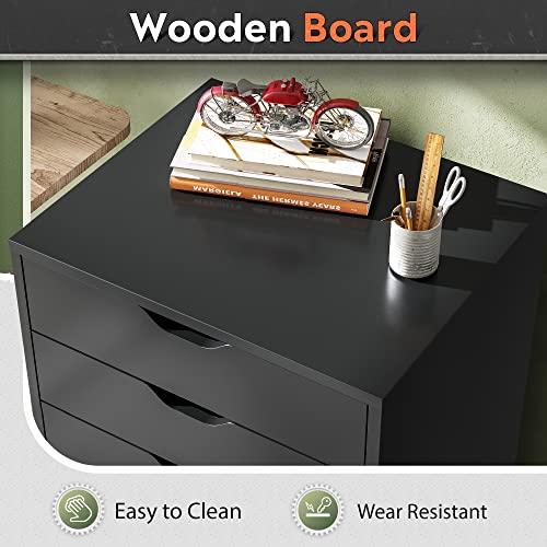 Image of DEVAISE 7-Drawer Office Cabinets, Wood Storage Drawer File Cabinet with Wheels, Black