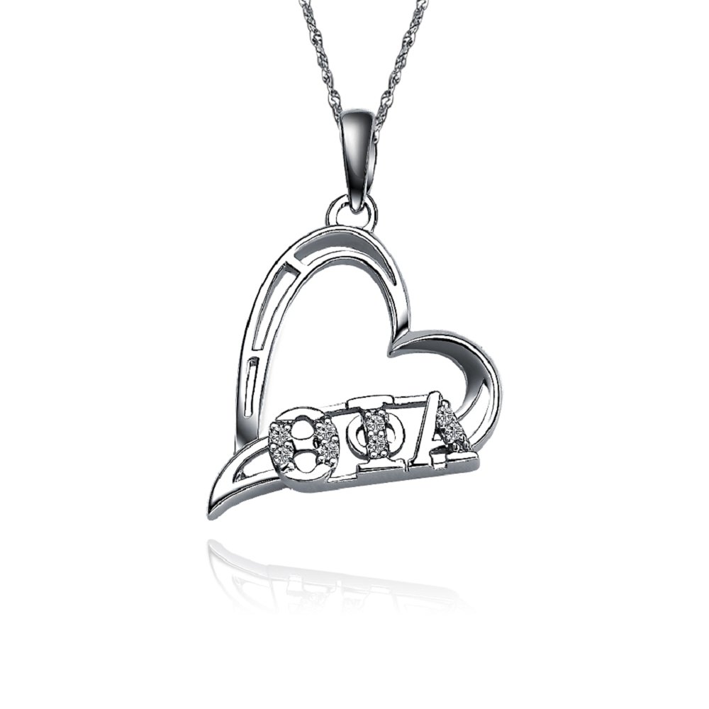 Greek Star Theta Phi Alpha Necklace with a 18" Silver Chain - Heart Shape Design (TPA-P003)