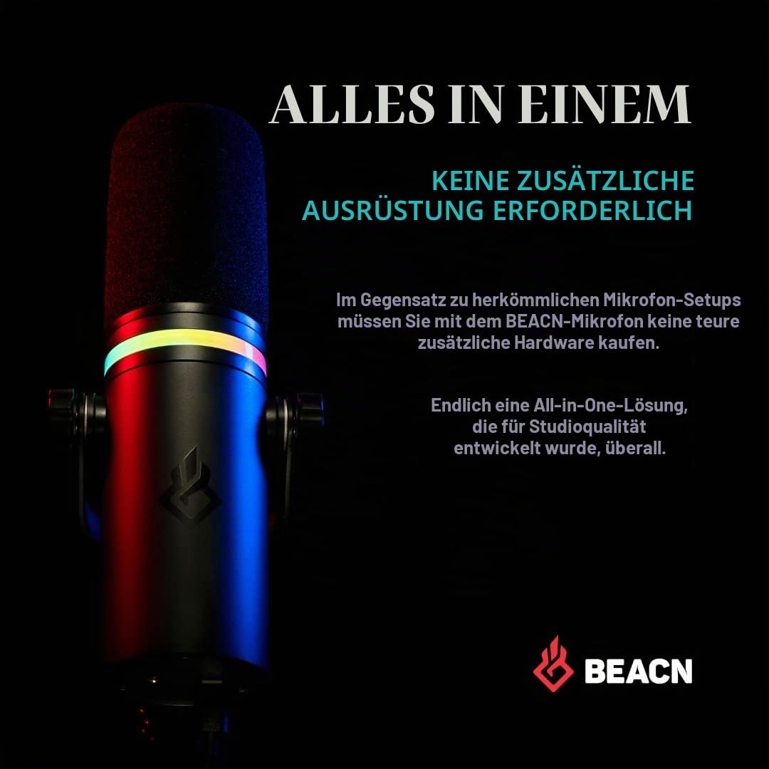 BEACN Dark Dynamic USB-Mikrofon für PC | Professionelles Podcast, Gaming und Streaming-Mikrofon in Studioqualität für YouTube, Twitch und Aufnahme