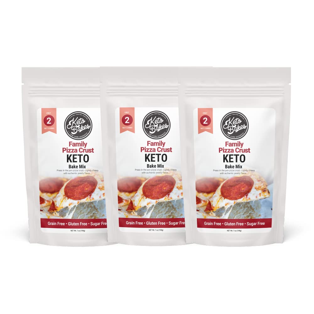 KetoBakes Low Carb Pizza Crust Mix - 2g Net Carbs - Clean Keto - Gluten Free Pizza Crust Baking Mix - Easy to Bake - No Starches - Non-GMO, Dairy Free, Wheat-Free Bread, Diabetic Friendly (3 Pack)