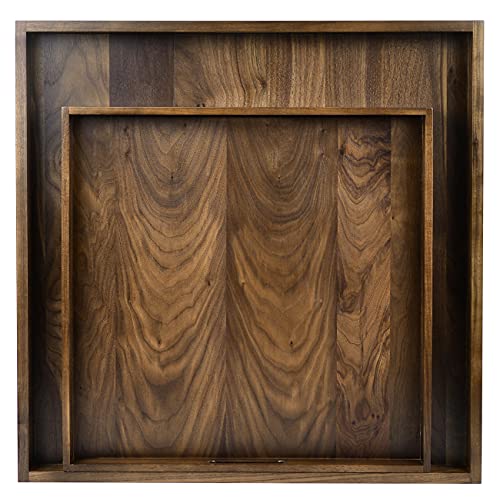 24"X 24" Square Solid Black Walnut Wood Serving Tray Ottoman Tray Extra Large Wood Trays With Handles Wooden Serving Tray For Oversized Ottoman Home Breakfast In Bed Tea Coffee #TOP4
