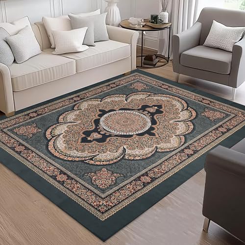 Image of Cotton Bolls Textiles Rugs for Living Room 5x7 Feet Large Size | Lightweight Foldable Carpet for Bedroom & Hall | Easy to Handle During Daily Cleaning | Travel Friendly Printed Rug | Grey