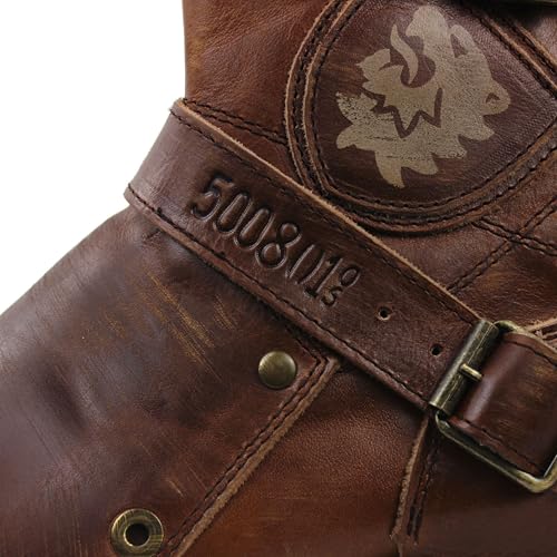 Image of OSSTONE Moto Boots for Men Fashion Zipper-up Leather Chukka Boots Casual Shoes OS-5008-1-BP-US-R Vintage Brown