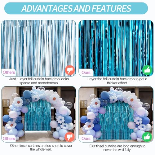Image of 4 Pack Baby Blue Foil Fringe Curtains Door Streamers Party Decorations 3.3 x 8.2 ft, Tinsel Curtain Fringe Backdrop for Parties, Door Fringe Birthday Streamers, Photo Booth Backdrops, Party Decor