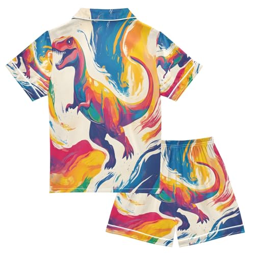 ALAZA Watercolor Dinosaur Satin Pajamas Set Short Sleeve Button Down Sleepwear Summer Pjs 2 Piece2