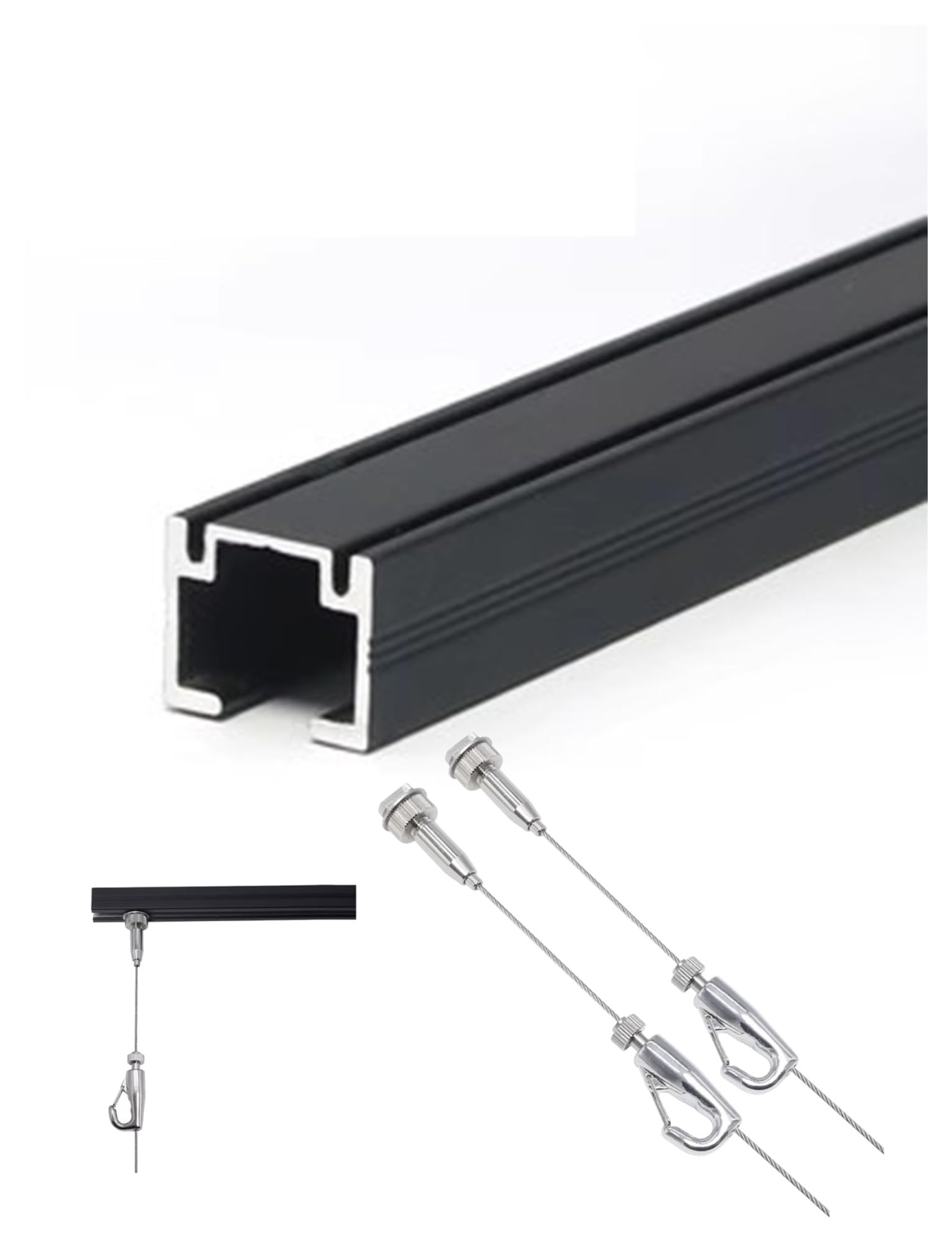 Kit de suspension pour cimaise avec câble noir 100cm et outil de suspension de tableaux
