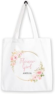 Personalised Bridal Tote Bag | Flowers Girl | Custom Floral Wreath Hen Do Bag | Flower Girl Gift | Hen Do Bags, Wedding Tote Bag, Flower Girl Bag(Flower Girl)