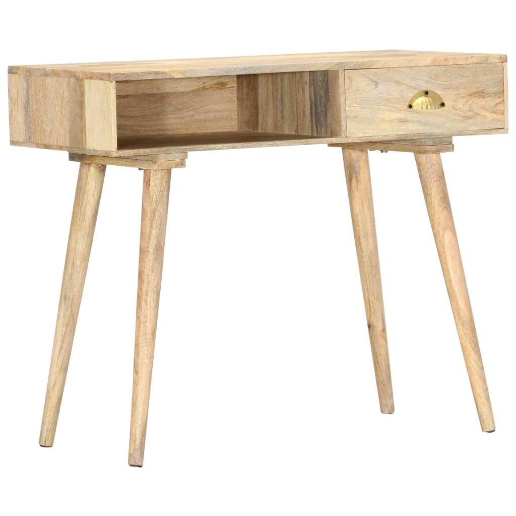 Stolik konsolowy z litego drewna mango, 90 x 45 x 75 cm, z szufladą i otwartą półką, zajmuje mało miejsca jako stolik pomocniczy, stolik do odkładania do salonu, korytarza, biura, z