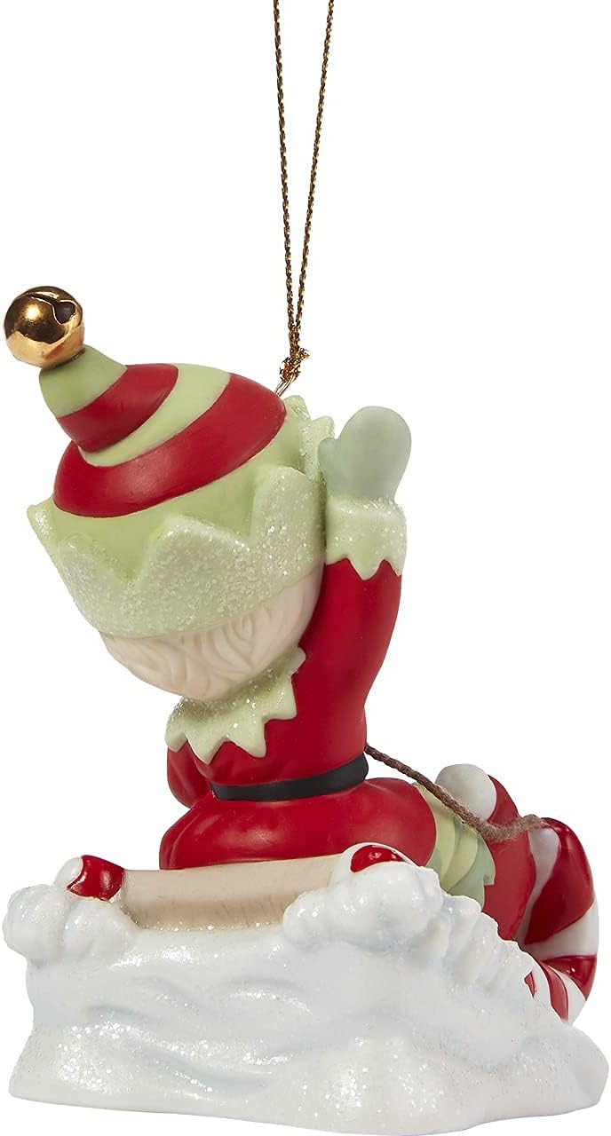 Precious Moments Christmas is Coming, Enjoy The Ride Annual Elf Ornament – Bisque Porcelain Holiday Keepsake – 211014