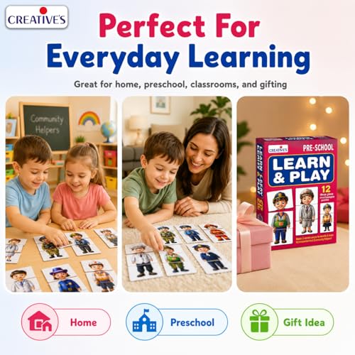 Image of Creative's Learn and Play | Educational Puzzle Game | Learn & Identify & Name 12 Important Community Helpers | Doctor, Painter, Lawyer, Teacher & More | Fun with Learn Game for 2 & Up Kids