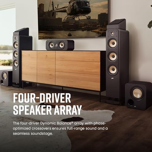 Image of Polk Signature Elite ES60 Tower Speaker - Hi-Res Certified, Dolby Atmos Speakers & DTS:X Compatible, 1 inch Tweeter & (3) 6.5 inch Woofers, Power Port Technology for Effortless Bass, Contemporary Walnut
