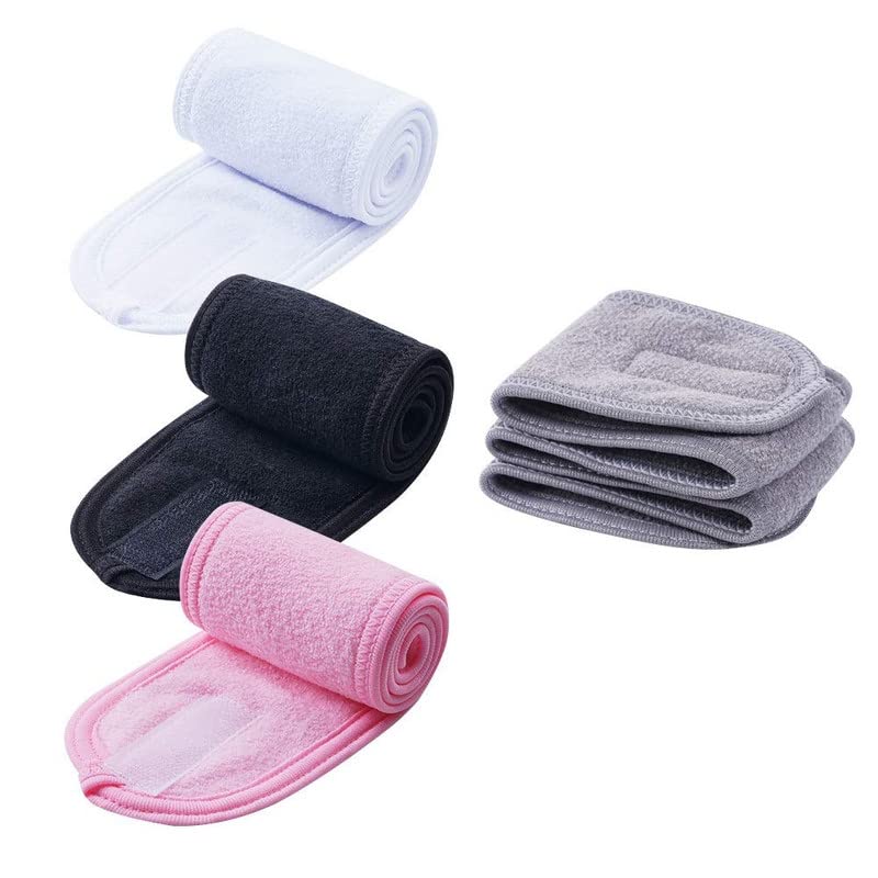 4 PCS Facial Spa Headbands(White, Black, Pink，Gray)， Makeup Shower Bath Wrap Sport Headband Terry Cloth Stretch Towel with Magic Tape-image-41
