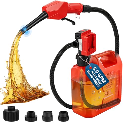 5GPM Cordless Fuel Transfer Pump Auto-Stop & Hand Nozzle Compatible with DeWalt 20V & Milwaukee 18V Batteries Beep Alert 51 hose Vertical Operated portable Pump for Diesel Gasoline(Bare Tool)