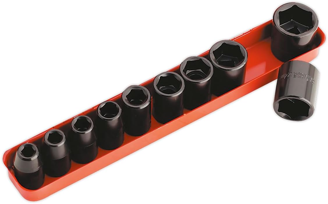 Sealey AK56/11M 1/2-Inch Square Drive Impact Metric Socket, Black, Set of 10 Piece