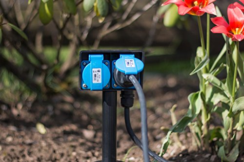 Meister Rozdzielacz prądu 2-drożny - kabel 1,4 m - z ostrzem do wbijania w ziemię - wąż gumowy - IP44 rozdzielacz zewnętrzny/gniazdko ogrodowe z kołkiem do wbijania w ziemię/gniazdko zewnętrzne
