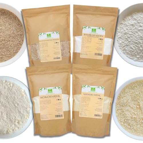 LOW CARB KETO BREAD KUCHEN MIX kohlenhydratarme Mehlmischung für Keto eine Alternative zu Brot - 4 verschiedene Mehle zum Backen MEHL Back Mischung für Keto-Backwaren 4er PACK