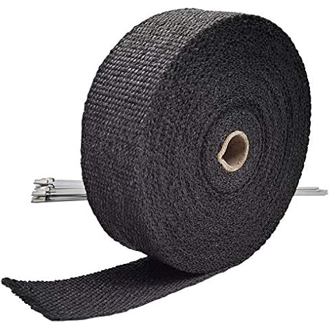 Ucreative Black Fiberglass Exhaust Header Wrap 2" x 50' with 10pcs 11.8 Inch Stainless Steel Locking Ties (1-Pack) Cover