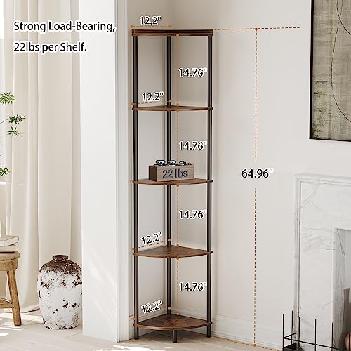 Image of SUNMORY 5 Tier Corner Shelf, 65 inch Tall Corner Shelves for Living Room Decor | Wall Corner Bookshelf, Industrial Display Shelf, Multi Unit Organizer, Narrow Plant Stand for Bedroom Bathroom Small Space