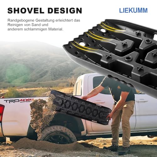 LIEKUMM 2 Stücke Sandbleche Offroad, 105 x 27 cm Sandbleche Wohnmobil, 10 T Tragkraft Kunststoff Traktionsmatte Pannenhilfe Reifenleiter für PKW LKW Geländewagen, Sandboard für Sand Schlamm Schne