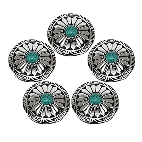 5PCS Decorative Buckle Navajo Coin Concho Faux DIY Sunflower India Screw Back Button (Green)