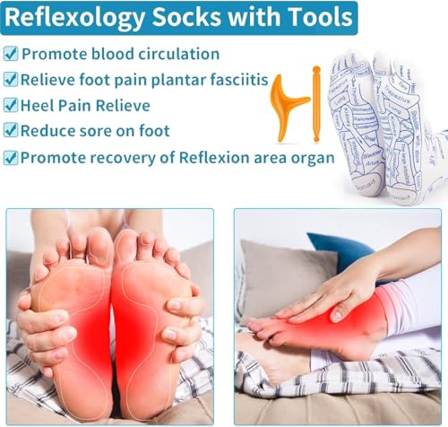Image of UCRAVO Reflexology Socks for Women with Trigger Point Massage Tool - Acupressure Foot Chart for Sole & Instep - Foot Pain Relief, Plantar Fasciitis, Stress & Circulation Aid - 1 Pair-Multicolor