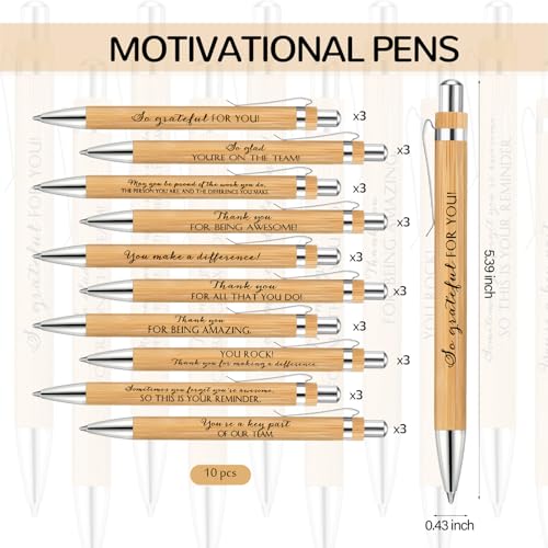 Dispowreath 10 Sets Employee Appreciation Gifts Inspirational Bamboo Pens with Wooden Keychain Thank You Cards Team Building Gifts (Wood) - Thumbnail 2