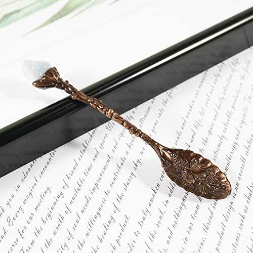 Soulnioi Vintage Carved Mini Crystal Spoons, Decorative Tea Spoons Set Retro Zinc Alloy Spoons - Image 4