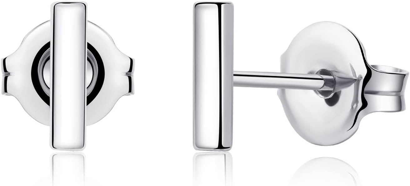 VGACETI Titanium Earrings, Hypoallergenic Stud Earrings for Women Men Sensitive Ears Bar/Butterfly/Triangle/Square Premium High Polished (Shiny Grey)