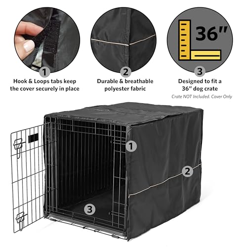 Hundeboxabdeckung, 91 cm, Größe M, Schwarz, Polyester-Sichtschutz für Hundeboxen, passend für die meisten Standard-Boxen, maschinenwaschbar, hilft Bellen & Kauen zu reduzieren