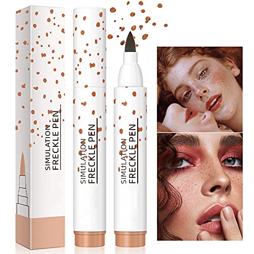 PASNOWFU Colors Freckle Pen, 2Pcs Natural Lifelike Freckle Makeup Pen Waterproof Long-lasting Magic Freckles Makeup Tool for Natural Effortless Makeup (2PCS Light Brown）