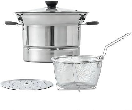 Noodle pot, multi-function fryer, single-handed pan, pasta pot, soup pot, stainless steel steamer, frying pan, large pot, cooking pot, cooking pot, soba, udon, noodles, noodles, one-handed frying pan,