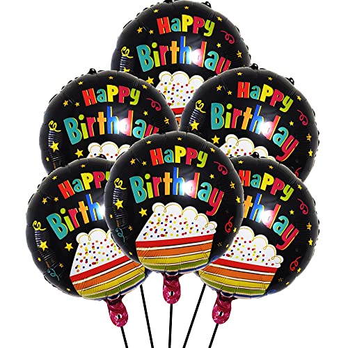 Image of Happy Birthday Round Foil Balloons Cake Print Pack of 6