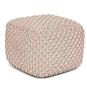 BIRDROCK HOME Square Pouf Footstool Ottoman – Natural – Knit Bean Bag Floor Chair – Cotton Braided Cord – Great for The Living Room, Bedroom and Kids Room – Small Furniture